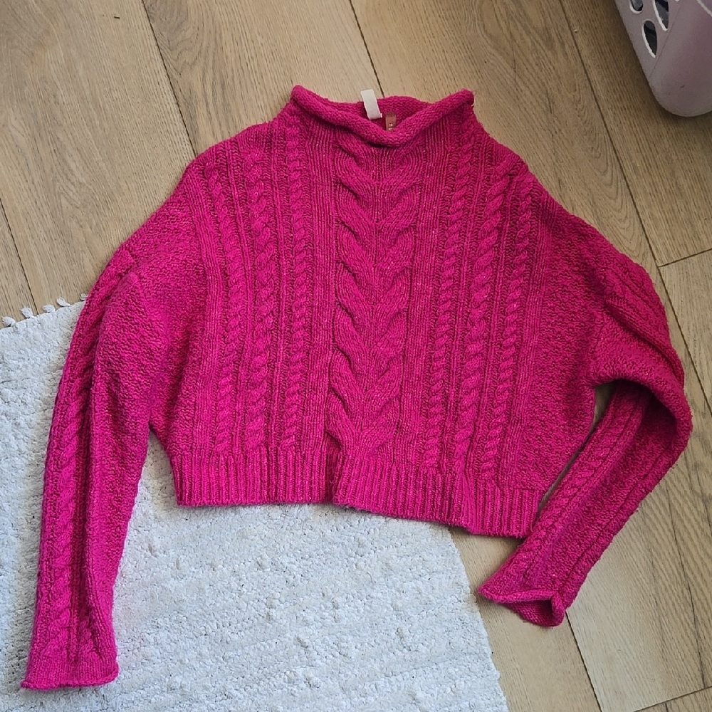 Anthro Women's Pink Cable Knit Sweater